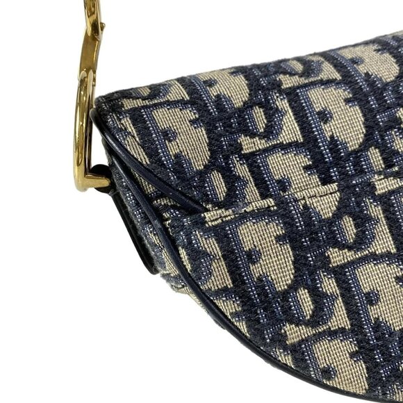 Auth DIOR/ChristianDior Saddlebags,Trotter - Navy Cream Jacquard Leather Handbag - Picture 15 of 16